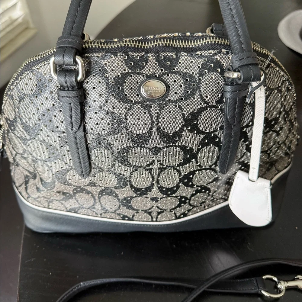 Coach Black and Gray Signature Dome Satchel with Contrast Trim